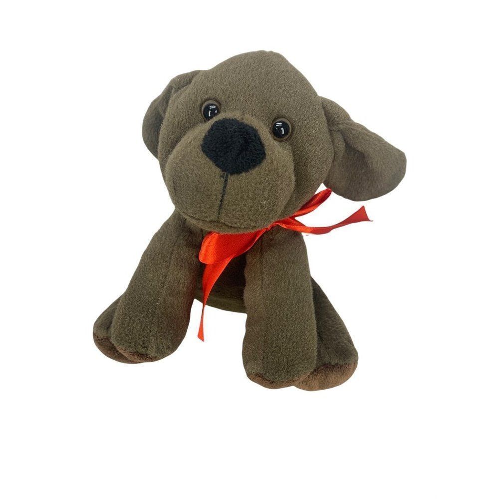 Animal Adventure‎ Brown Plush Puppy Dog Red Ribbon Stuffed Animal 2017 TS 08/16